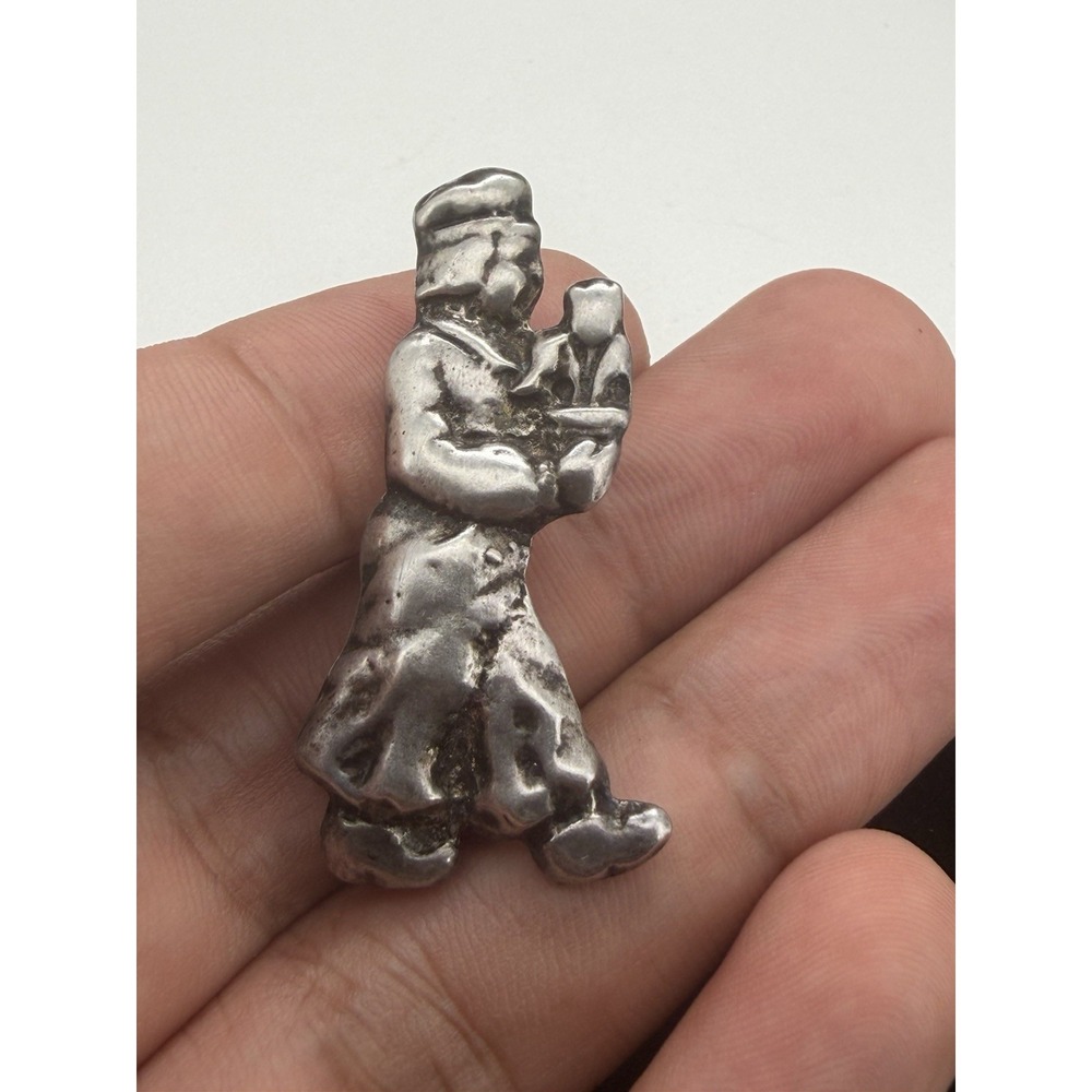 Vintage Sterling Silver Dutch Boy With Tulip Flower Brooch Pin